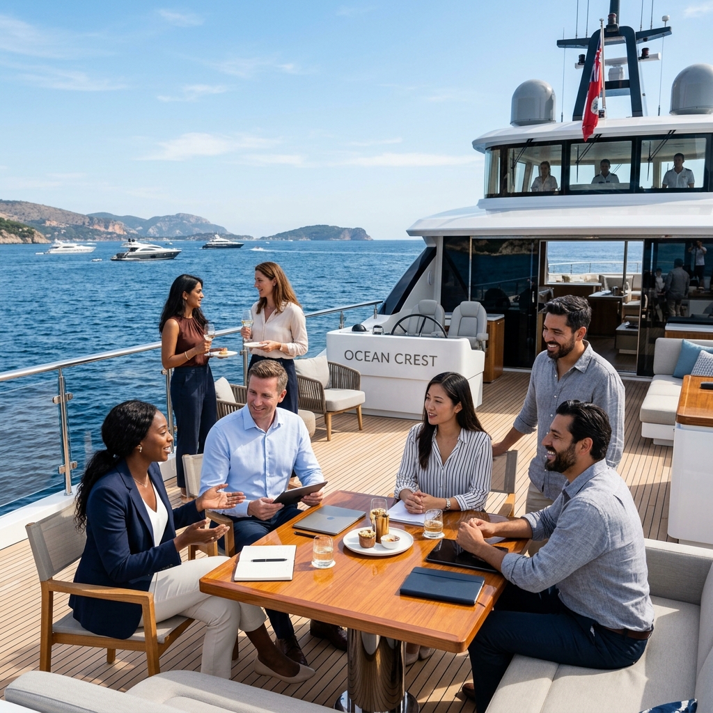 Corporate team on yacht